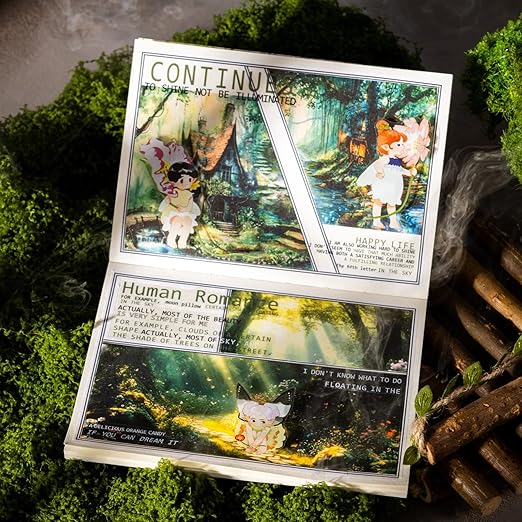 AuriicLeaf Forest-Themed Seamless Washi Tape Scrapbook Kit – 6 Rolls with Cottage, Waterfall & Fairy Forest Designs for Journaling, DIY Crafts, Gift Wrapping, Card Making and Decoration
