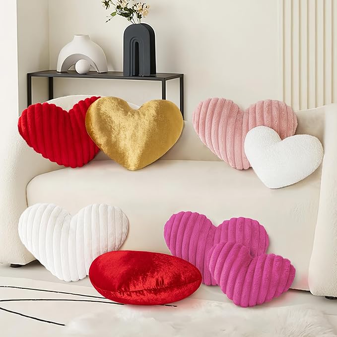 AELS Heart Shaped Pillow, 20 Inches Heart Decorative Throw Pillows, Faux Fur Love Pillows Cute Pillow, Valentines Day Decorations, Wedding Decor, Living Room Bedroom Nursery Decor, Hot Pink