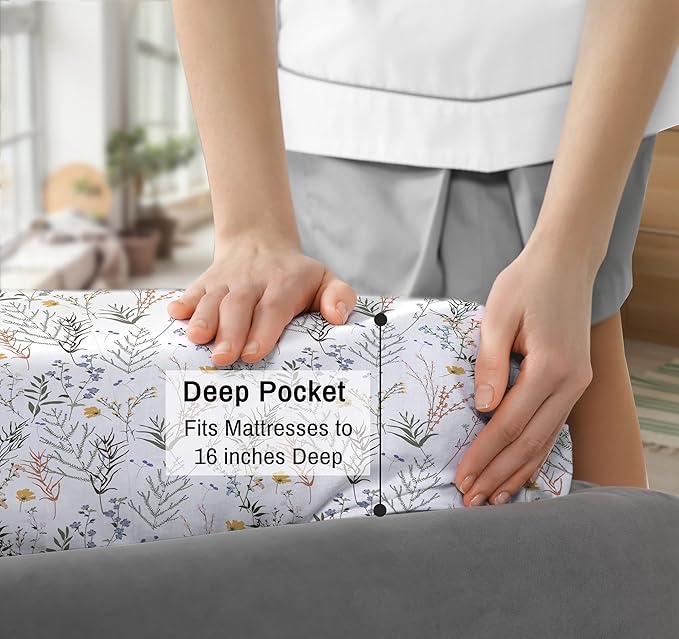 RUVANTI 100% Cotton Twin Sheets Set, 3 Pieces, Soft & Breathable Percale Weave Bedding, Deep Pocket 16", Hotel Standard, Crisp Cool Feel, Durable, Perfect Floral Bed Sheet, Aroma