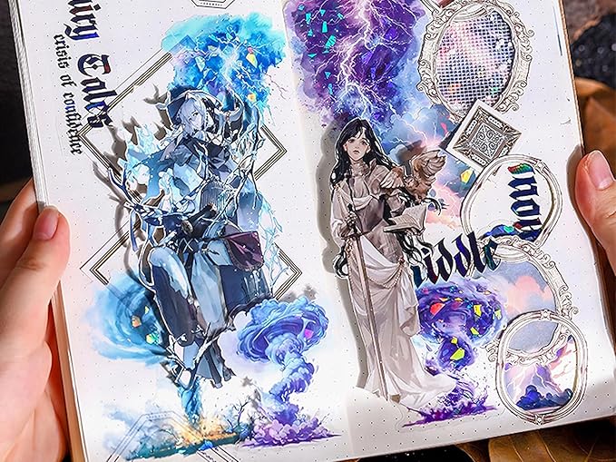 AuriicLeaf Lightning Tornado PET Sticker Set, 60Pcs Large Holographic Stickers for Scrapbooking, Journaling, Junk Journal Supplies, and DIY Crafts