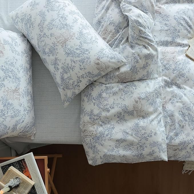 LifeTB Botanical Flower Duvet Cover Set King 3 Pieces Cotton Vintage Floral Bedding Set Farmhouse Boho Comforter Cover Cottagecore Bedding Set Country Style Cabin Floral Comforter Cover King Size