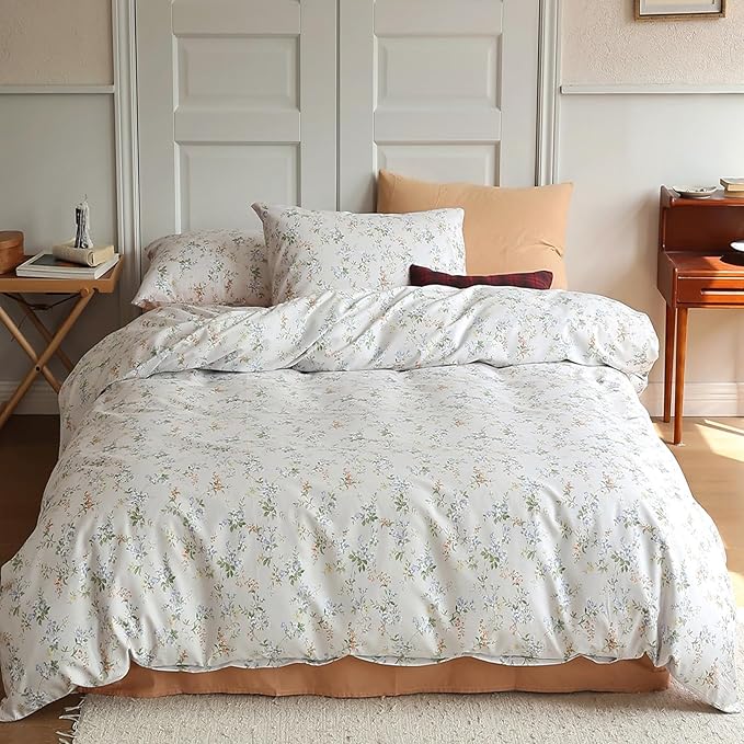 HighBuy Floral Comforter Set Queen Size 3 Piece Blue White Floral Comforter Bedding Sets for Girls Kids Aesthetic Flowers Comforter and 2 Pillowcases,French Style Bedding Sets for Bedroom