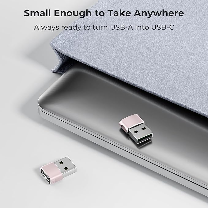 Basesailor USB to USB C Adapter,USBC Female to USB A Male Adapter,Type C Converter Charger for iPhone 17 Pro Max,16 15,Apple Watch iWatch S11 S10 SE,AirPods 3,iPad mini Air,Samsung Galaxy S25,Pink