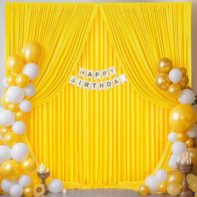 8 Panels Yellow Backdrop Curtain for Parties Wrinkle Free Lemon Yellow Photo Curtains Backdrop Drapes Fabric Decoration for Birthday Party Wedding Baby Shower 40ft(W) x 10ft(H)