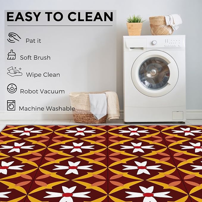 Geometric Flower Rugs for Home Decor, 4x5 ft, Mid Century Modern Area Rugs for Living Room, Soft Non Slip Washable Retro Floral Carpet Bedroom Decorations Dt-Ghf-69