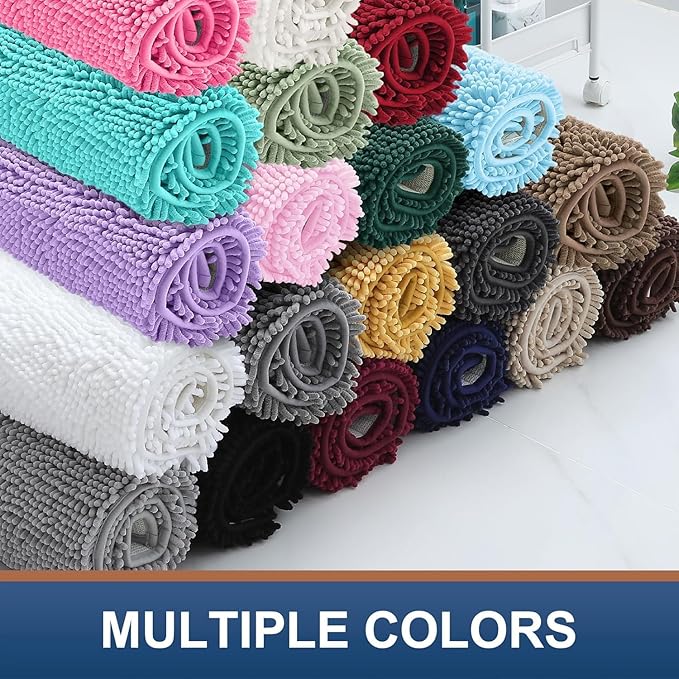 Smiry Luxury Chenille Bathroom Rugs 70x24, Extra Soft and Absorbent Shaggy Bath Mat, Machine Washable, Non-Slip Plush Carpet Runner for Tub, Shower, and Floor, Home Decor Accessories, Sky Blue