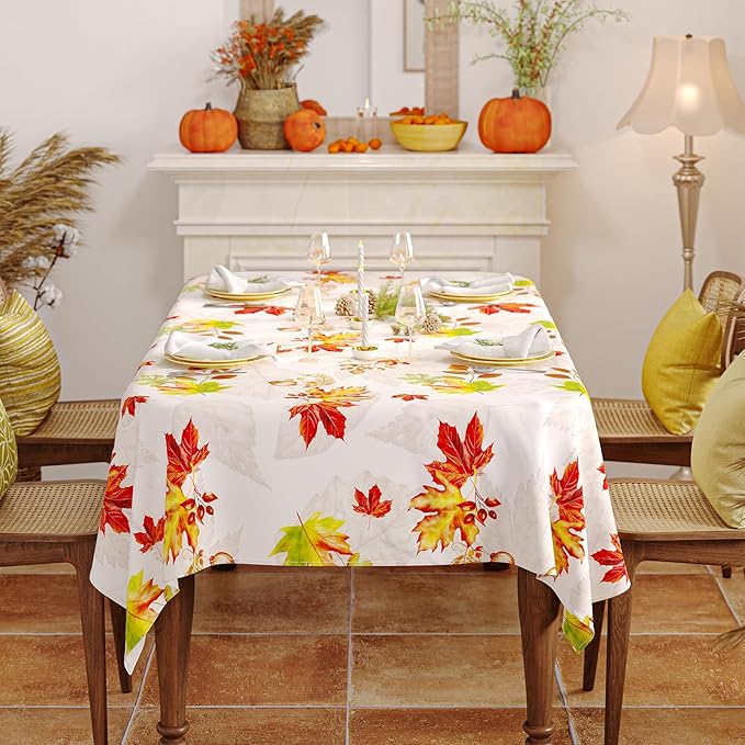 Fall Rectangle Tablecloth 60 x 102 Inch, Thanksgiving Autumn Harvest Maple Leaves Table Cloth, Spill Proof Wipeable Washable Rectangular Table Covers for Party Picnic Dinner Decor