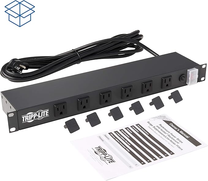 Tripp Lite 12-Outlet Rack Mount Power Strip PDU, Six Front & Six Rear Facing Outlets, 15A, 120V, 15ft Cord with Right-Angle Plug, Horizontal 1U Rack Mount, Black