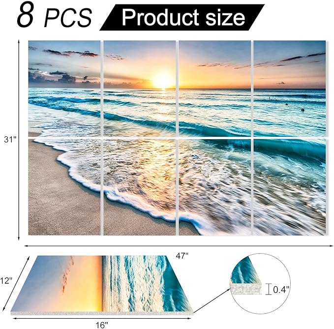 YPY Art Acoustic Panels Self Adhesive: Beach Wall Art Sound Proof Panel Decorative Acoustic Panels Acoustical Treatment for Recording Studio 8 Pack 48x32 Inches