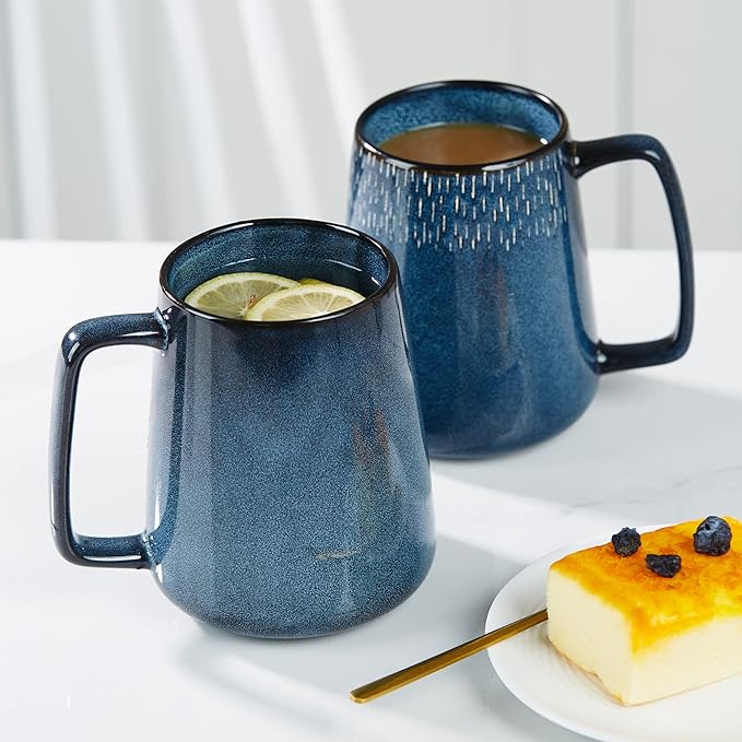 HYTYSKAR Large Ceramics Coffee Mugs, 24 OZ Large Handle Coffee Mugs, Extra Large Tea and Coffee Cup for Office and Home, Microwave and Dishwasher Safe (24 OZ Blue)