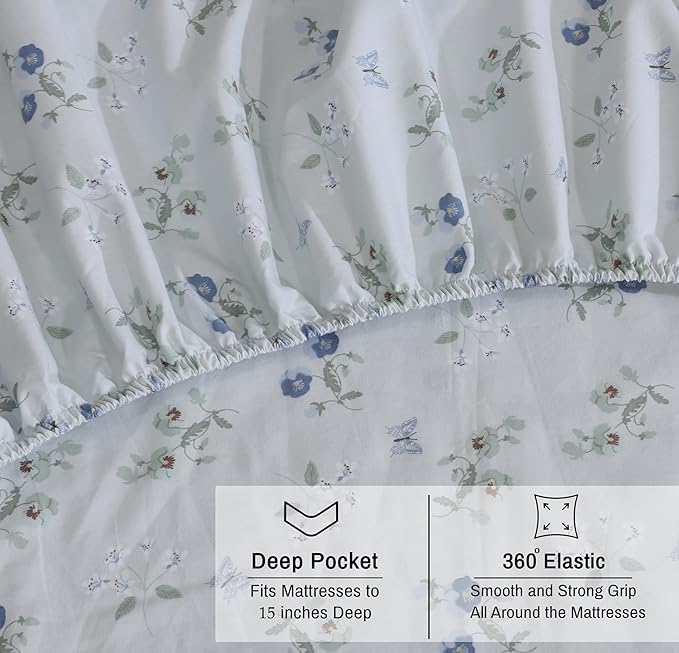 RUVANTI 100% Organic Cotton Sheets Twin XL, Percale Weave, GOTS Certified, 3-Piece Set, Deep Pocket 15", Crisp & Breathable, Soft Durable Bedding, Sábanas Algodón Orgánico – Butter Flight