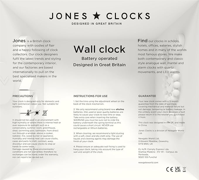 JONES CLOCKS® Pulsar wall Clock | Square Rounded Retro Clock | 10 inch | Blue | Cool Designer Look for Kitchen, Living Room or Office