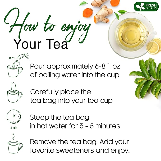 FreshDrinkUS, Premium 60 Soursop Turmeric Tea Bags, 100% Natural, Blend of Soursop Leaves, and Turmeric Root. Made with Natural Material Tea Bags. No Sugar, Vegan. | Premium, 100% Natural, No Sugar, Vegan