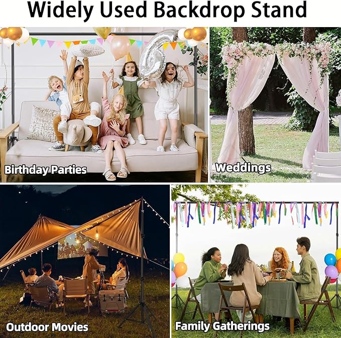 Backdrop Stand, 6.5ft Height 9ft Width Adjustable Photography Background Support Poles with Heavy Duty Flat Base, Photo Metal Steel Pipe and Drape Frame Kit for Parties Birthday Wedding