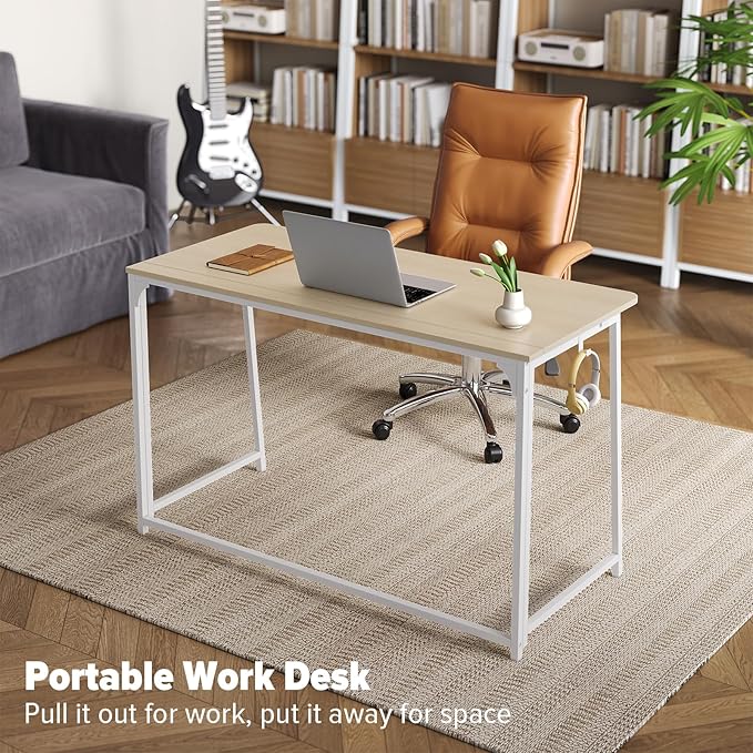 WOHOMO Folding Desk, Small Foldable Desk 47.2" for Small Spaces, Space Saving Computer Table Writing Workstation for Home Office, Easy Assembly, Oak