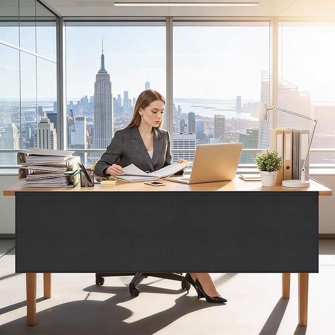 60" Under Desk Privacy Panel Self-Adhesive Modesty Panel 600D Heavy Duty Desk Skirt Privacy Divider for Office Home or Standing Workstation Concealer Shield
