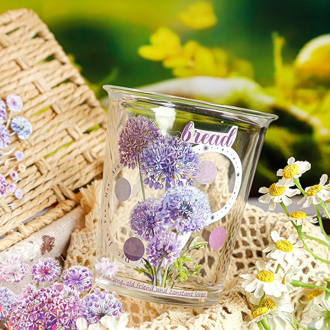 AuriicLeaf Dandelion Floral PET Stickers Set, 60PCS Holographic Botanical Flower Stickers for Scrapbooking, Journaling, DIY Crafts, and Art Supplies