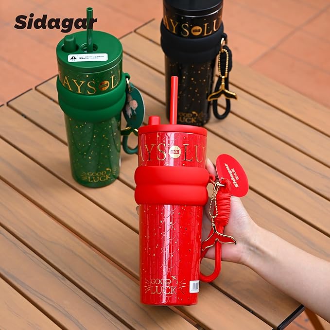 24 oz Tumbler with Lid and Straw, Insulated Coffee Mug Leak Proof, Portable Iced Travel Water Bottle, Reusable Thermal Coffee Cup, Gifts for Women, Emerald Green