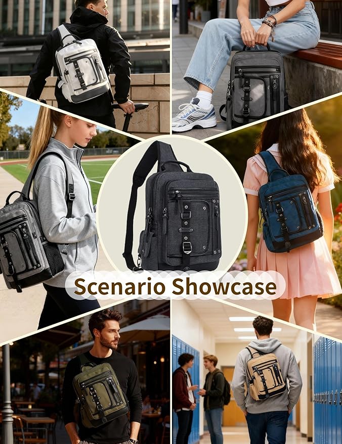 Schkleier Messenger Bag for Men Canvas Sling Bag Crossbody Backpack Laptop Shoulder Bag Hiking Daypacks Casual Tactical