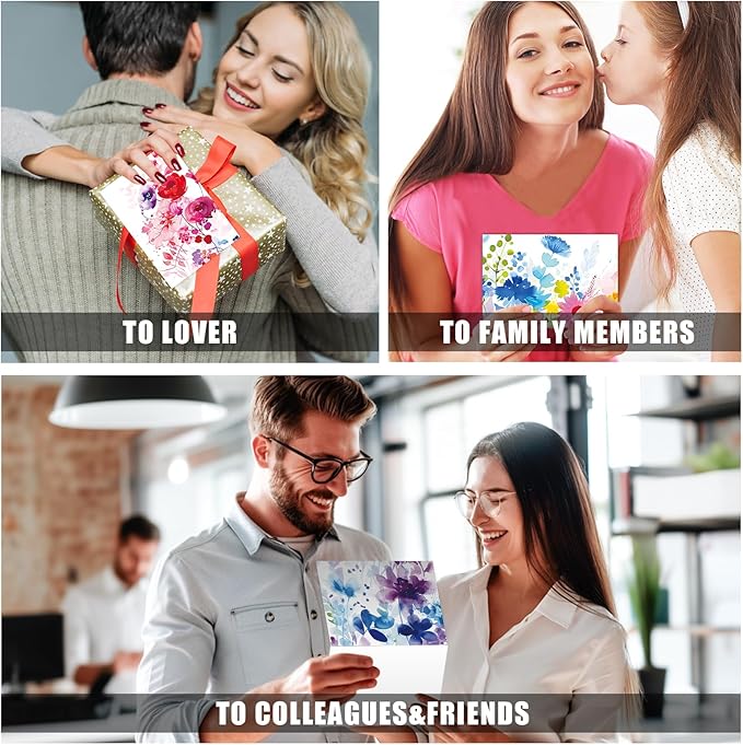 FUHITIM 48 Pack Blank Cards and Envelopes, Watercolor Flowers Blank Greeting Cards, Blank Cards for All Occasion