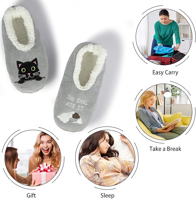 BenSorts Fuzzy Slipper Socks for Women Funny House Slippers with Grips