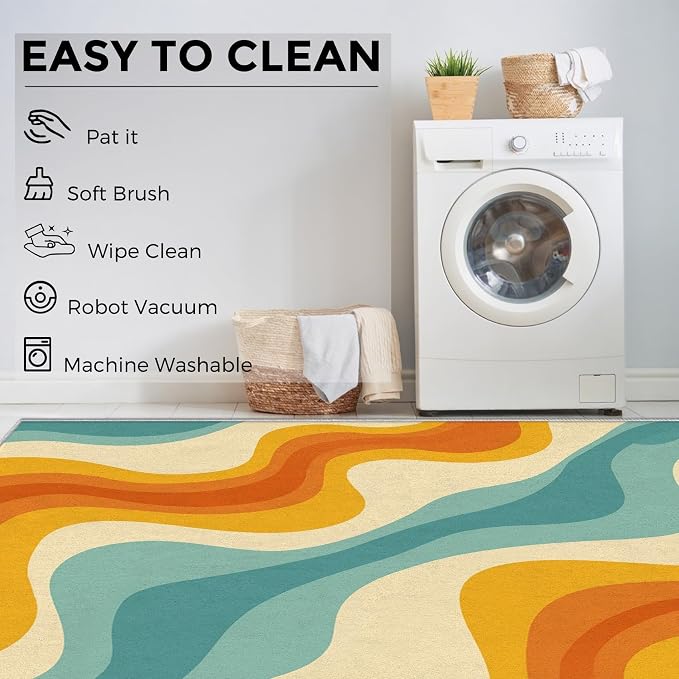 Retro Wavy Rugs for Entryway, 2x3 ft, Abstract Waves Area Rugs for Bedroom Kitchen Entrance, Soft Non Slip Washable 70s Groovy Indoor Door Mat Home Decorations Dt-Ghf-69