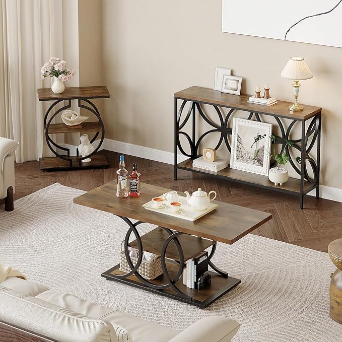 GiftGo Narrow Sofa Table 47.2 Inch, Industrial Sofa Table Behind Couch, Vintage Entry Console Table with Storage for Entryway, Living Room, Foyer, Elegant Design (Rustic Brown, 47.2)