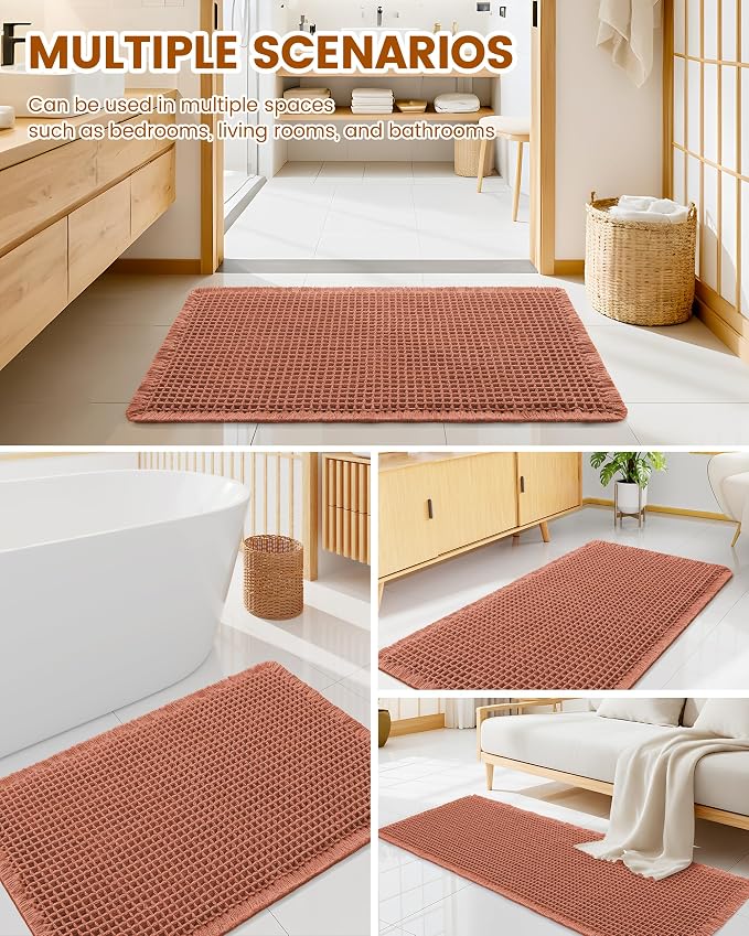 Smiry Waffle Bath Mat 30x20, Extra Soft Absorbent Bathroom Rugs, Non Slip Machine Washable Quick Dry Bath Rugs for Bathroom Floor, Tub, Shower, Home Decor Accessories, Orange