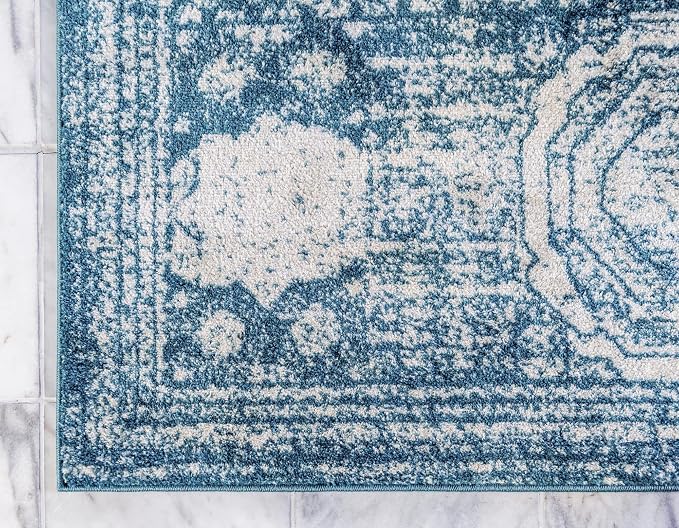 Unique Loom Bromley Collection Area Rug - Wells (2' x 3' 1" Rectangle, Turquoise/ Ivory)