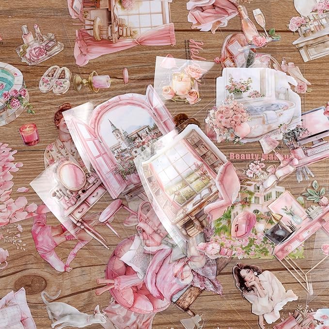 Auguro Scrapbooking Sticker 20 Sheets 120 Pre-Cut PET Fashion Stickers People Sticker Books for journaling Scrapbook Supplies Transparent Stickers