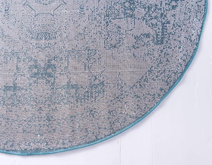 Unique Loom Bromley Collection Area Rug - Wells (3' Round, Turquoise/ Ivory)
