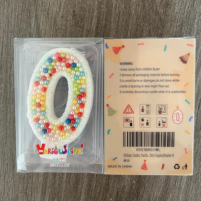 Birthday Candles, Pearl Sequin Number Candle Party Supplies (Number-0)