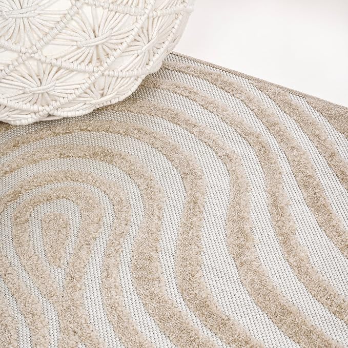 JONATHAN Y Maribo High-Low Abstract Striped Beige/Cream 3x5 Indoor/Outdoor Area Rug for Patio, Backyard, Living Room, Bedroom, Office, Hose-Washable (SCN103D-3)