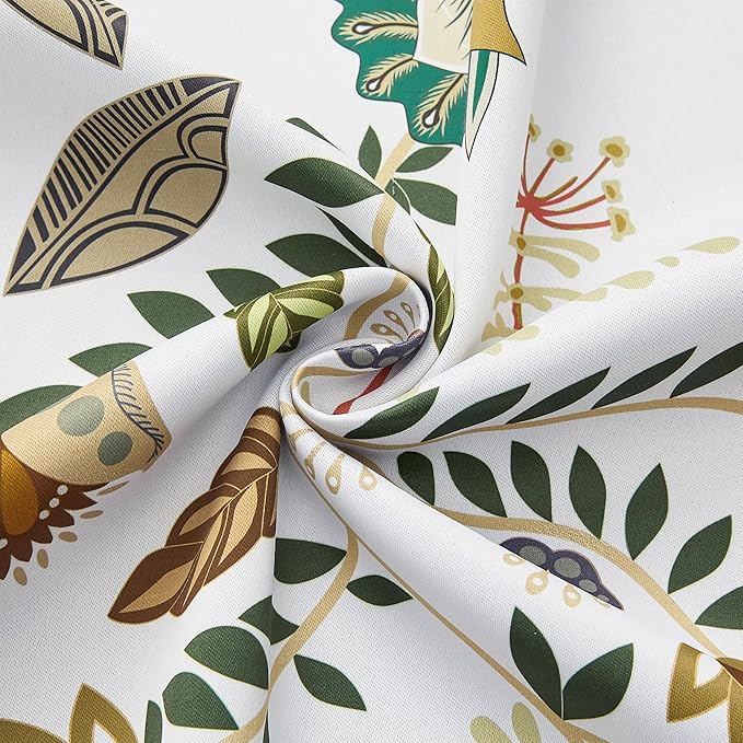 XiDi White Vintage Floral Blackout Curtains 2 Panels for Living Room Bedroom 84 Inches Long Boho Flower Leaf Patterned Curtains Thermal Insulated Mid Century Colorful Grommet Window Drapes 52x84