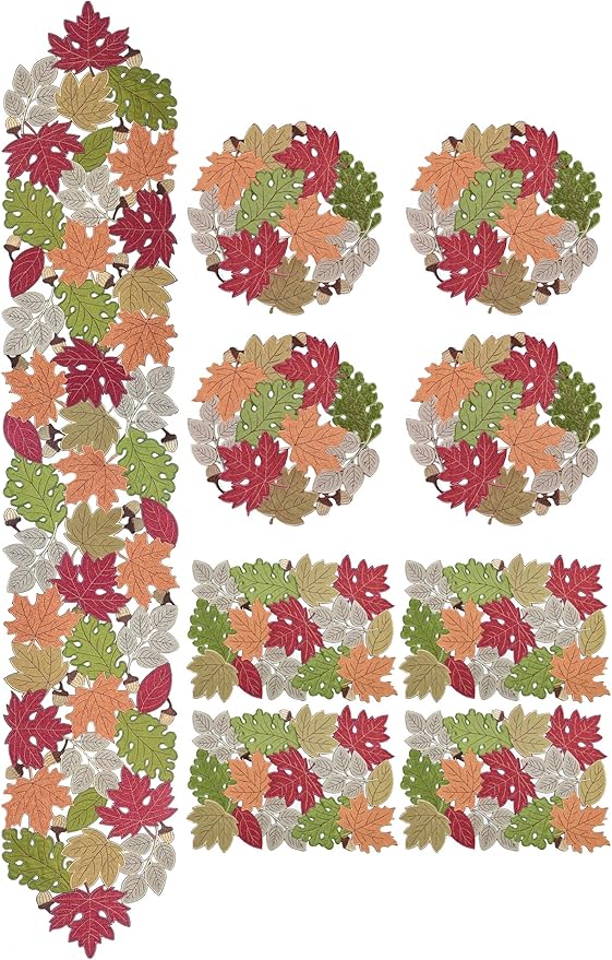 KEVA Fall Table Runner 108inches Long, Thanksgiving Harvest Cutwork Embroidered Table Runner 13in x 108in, Autumn Maple Leaves Table Decoration for Home Dining Kitchen Table
