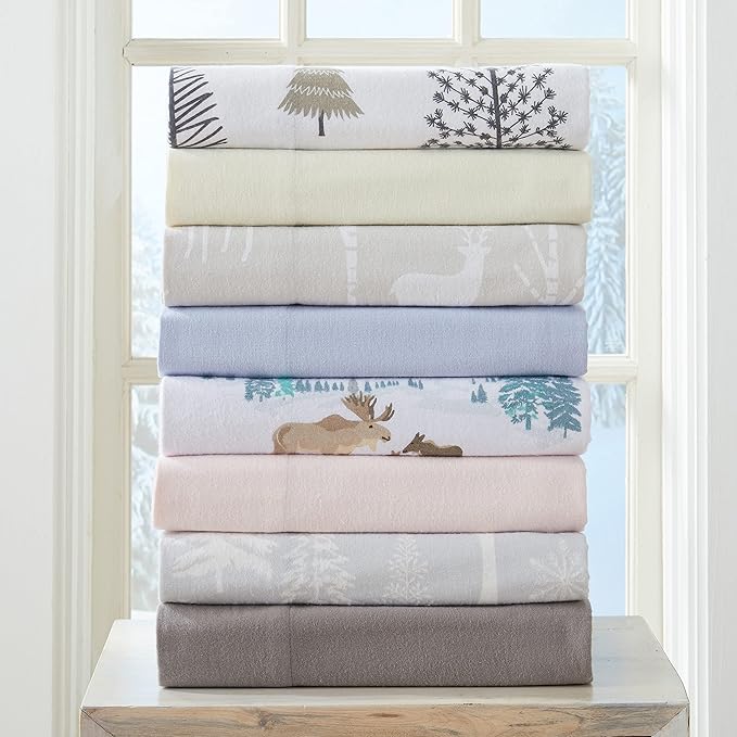 Market & Place 100% Turkish Cotton Flannel Sheet Set | 4 Piece Deep Pocket Solid Cozy Winter Bed Sheets | Double Brushed for Extra Softness & Comfort | Chalet Collection (Queen, Dark Grey)