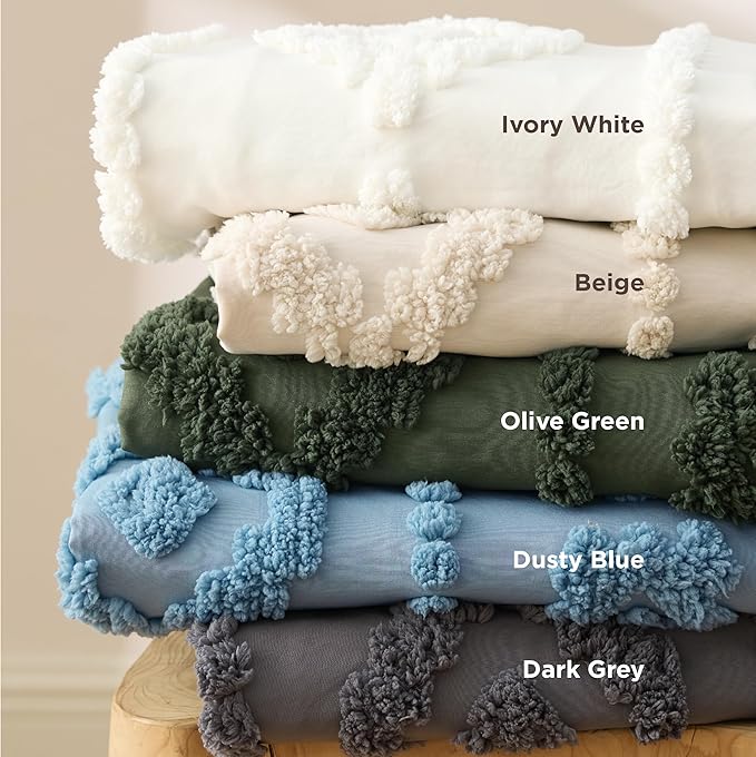 Bedsure Boho Duvet Cover Queen Size - Dark Green Tufted Boho Bedding, Farmhouse Shabby Chic Embroidery Bedding for All Seasons, 3 Pieces, 1 Soft Jacquard Queen Comforter Cover and 2 Pillow Shams