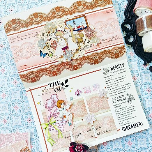 WT Baroque Lace PET Tape Sticker Set, Tape for Scrapbooking, Planners, Junk Journal or Bible Study, Colorful Artist Decorative Craft Tape, Cute Artist Tape (5 Rolls, Each 16.4FT)