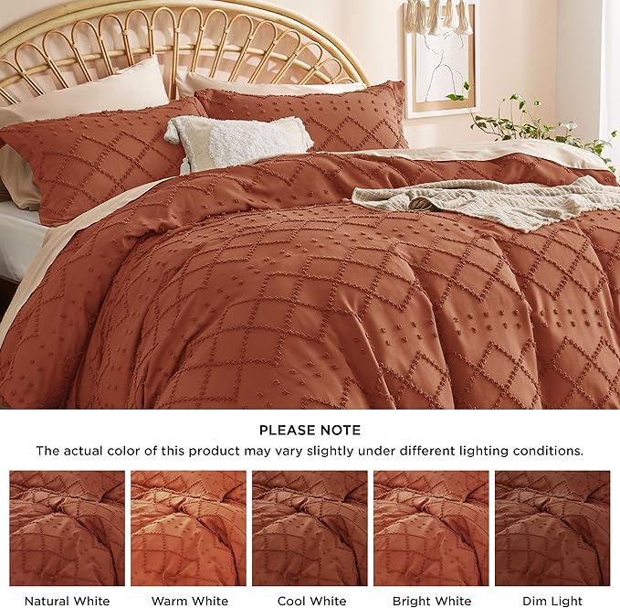 Bedsure Boho Duvet Cover Full Size - Terracotta Breathable & Soft Boho Bedding, Machine Washable Comforter Cover for All Seasons, Includes 1 Duvet Cover 80"x90" with 2 Pillow Shams & Zipper Closure
