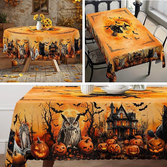 Eikione Rectangular Tablecloth 152x220inch, Halloween Ghost Tablecloth Waterproof and Wrinkle-Free, Table Covers, Summer Decorations for Home Dining