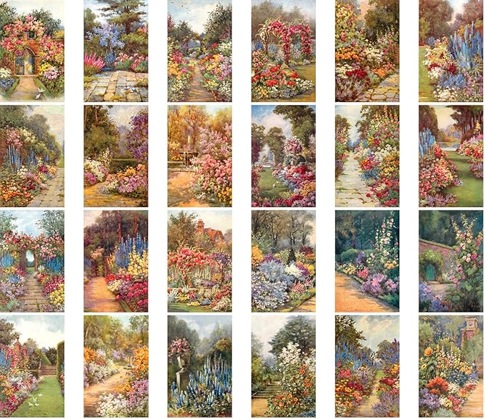 PIXILUV Vintage PostCards 24 pcs Rural Pastoral Flowers Garden Retro Postcards REPRINT