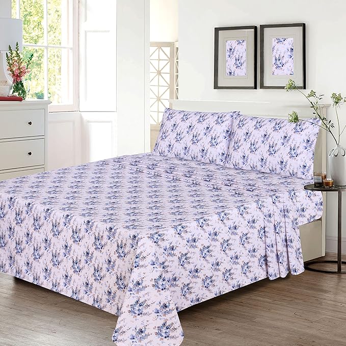 RUVANTI 100% Cotton King Size Sheets Set, 4 Pieces, Soft & Breathable Percale Weave Bedding, Deep Pocket 16", Hotel Standard, Crisp Cool Feel, Durable, Perfect Floral Bed Sheet, Maple