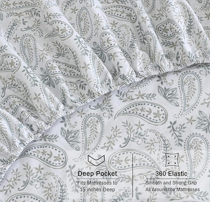 RUVANTI 100% Organic Cotton Sheets Full Size, Percale Weave, GOTS Certified, 4-Piece Set, Deep Pocket 15", Crisp & Breathable, Soft Durable Bedding, Sábanas Algodón Orgánico – Ornate Oasis