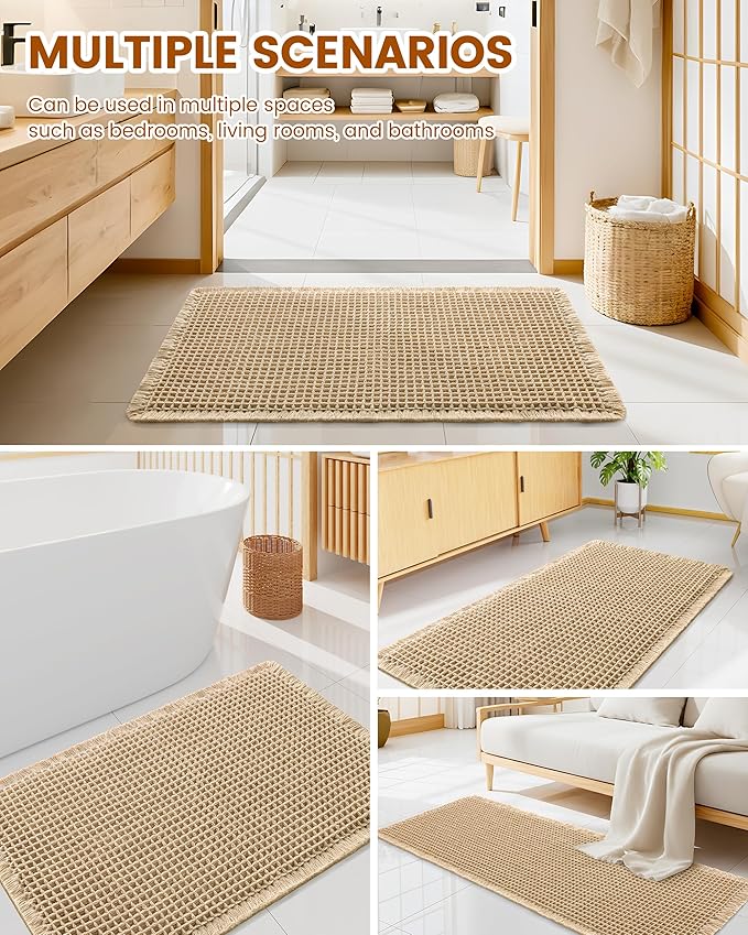 Smiry Waffle Bath Mat 47x32, Extra Soft Absorbent Bathroom Rugs, Non Slip Machine Washable Quick Dry Bath Rugs for Bathroom Floor, Tub, Shower, Home Decor Accessories, Brown