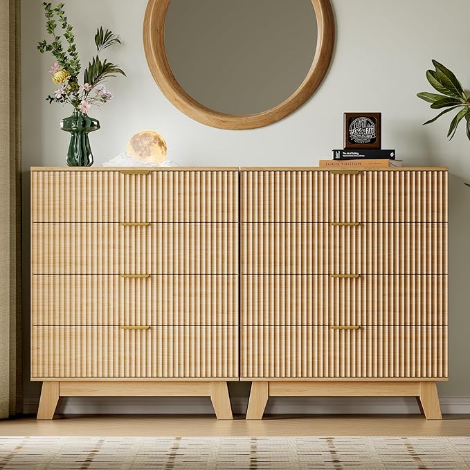 BORNOON 39" Tall Dresser for Bedroom, 4-Drawer Fluted Chest of Drawers, Modern Wood Highboy with Deep Storage, Metal Slides & Handles, Anti-Tip Kit, Vertical Clothes Organizer for Apartment, Nursery
