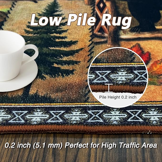 Rustic Lodge Bear Moose Deer Rugs for Entryway 3x5, Farmhouse Cabin Door Mats Indoor Entrance for Entryway Bedroom Dining Room, Non-Slip Machine Washable Indoor Entry Rug Doormat Carpet