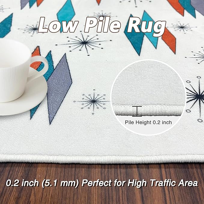 Mid Century Modern Rug Runner for Hallways Atomic Retro Kitchen Runner Rug 2x6 Non Slip Carpet Washable Runners for Hallways Entryway Kitchen Laundry Bedroom Bathroom
