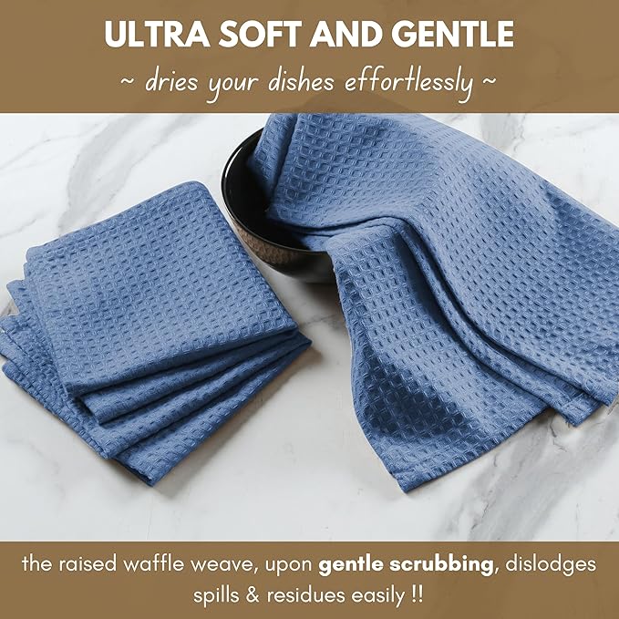 Native Fab 8 Piece Cotton Dish Towel & Dishcloths Set - Ultra Absorbent, Quick Drying, Durable Cloths for Cleaning, Cooking, Baking - Ideal for Home, Kitchen, Hotels & Heavy Duty Use - Sky Blue