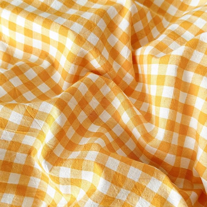 LifeTB Twin XL Comforter Set 3 Pieces Yellow Gingham Comforter Set Geometric Checkered Plaid Printed Bedding Comforter for All Seasons Fluffy Soft Lightweight Gingham Plaid Bedding Set Twin XL