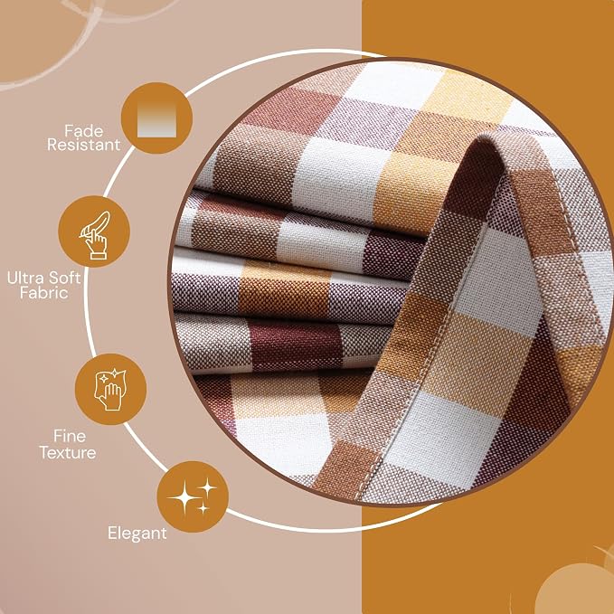 Multicolor Check Kitchen Towels 12 Pack, 100% Cotton Tea Towels, 18"x26" Quick Dry Dish Cloths for Drying Dishes, Reusable, Absorbent - Burgundy Wine, Brown, Mustard Yellow, Natural